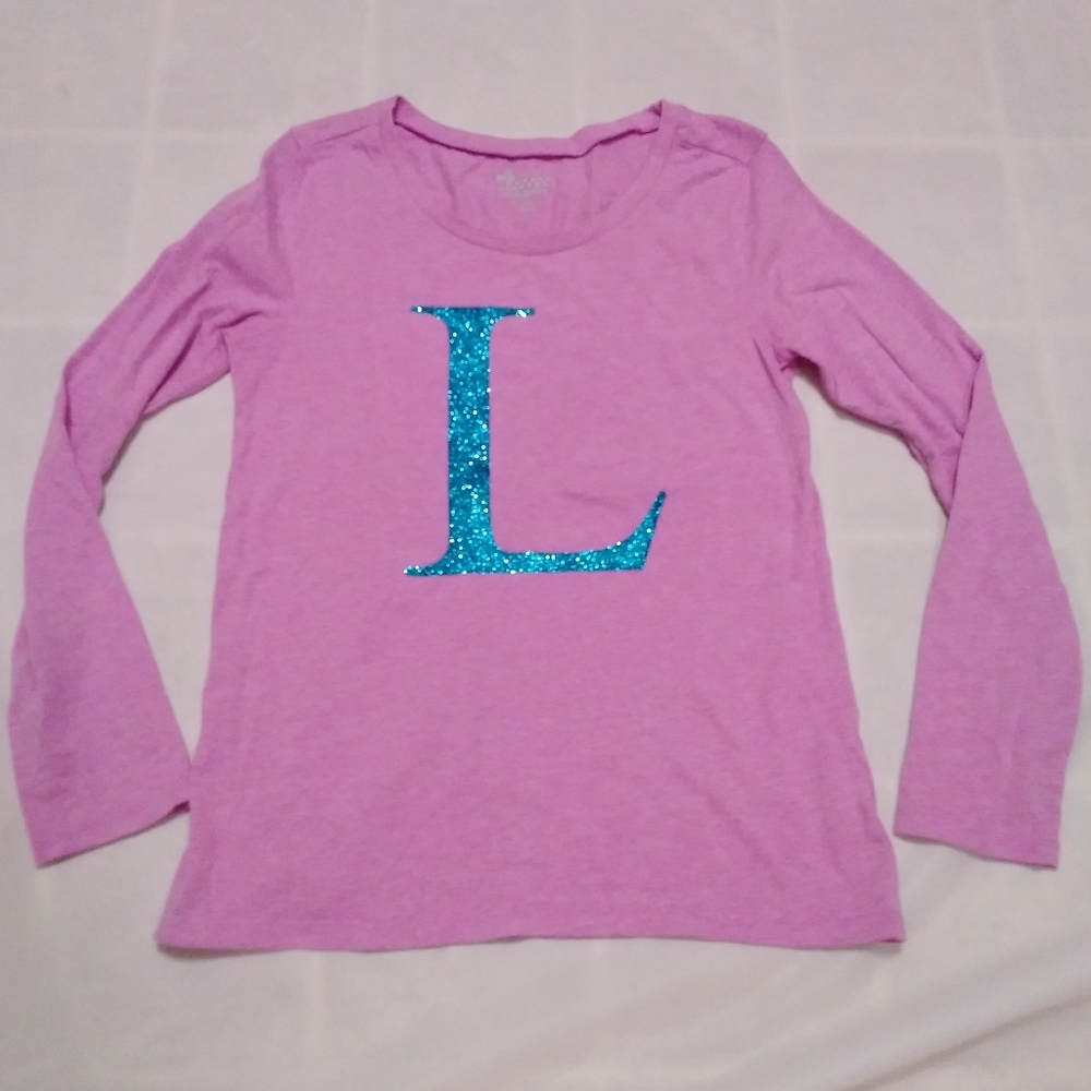 Old Navy Lg 10/12 Monogram Long Sleeve Tshirt Purple Blue